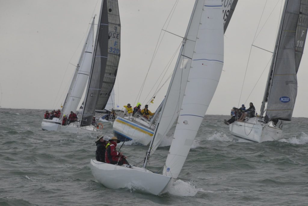 Inshore yachts sailing in stormy conditions